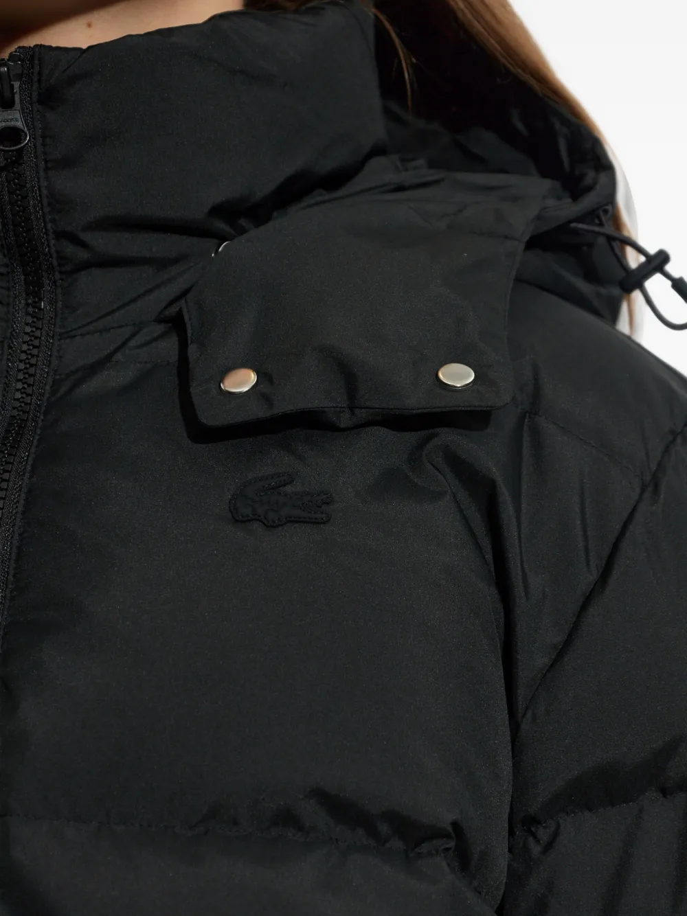 Lacoste waterproof down jacket with hood Zwart