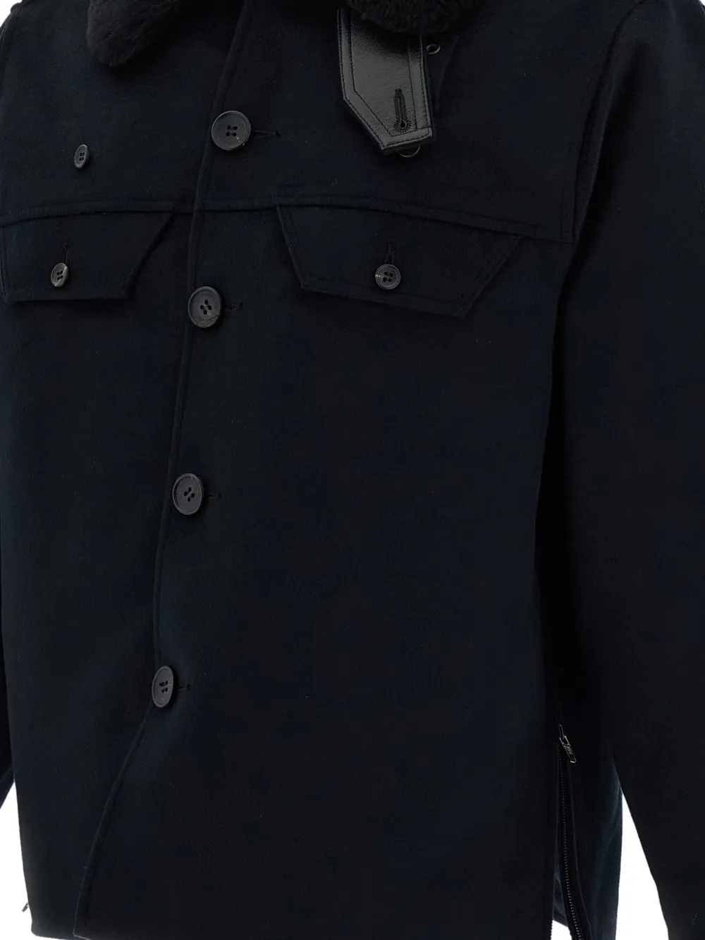 Junya Watanabe MAN shearling-collar cashmere jacket Blauw