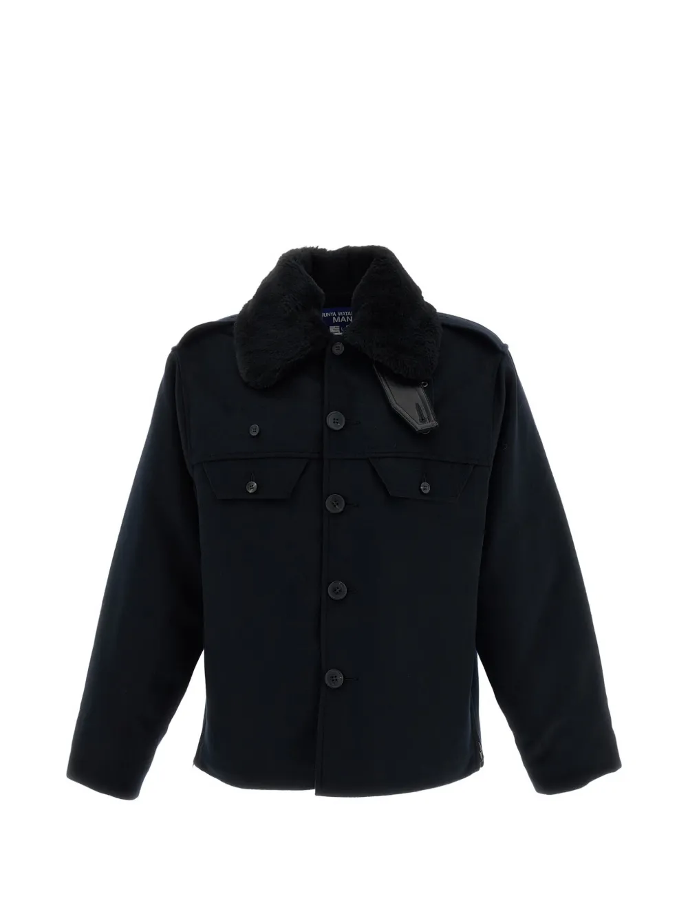 Junya Watanabe MAN shearling-collar cashmere jacket Blauw