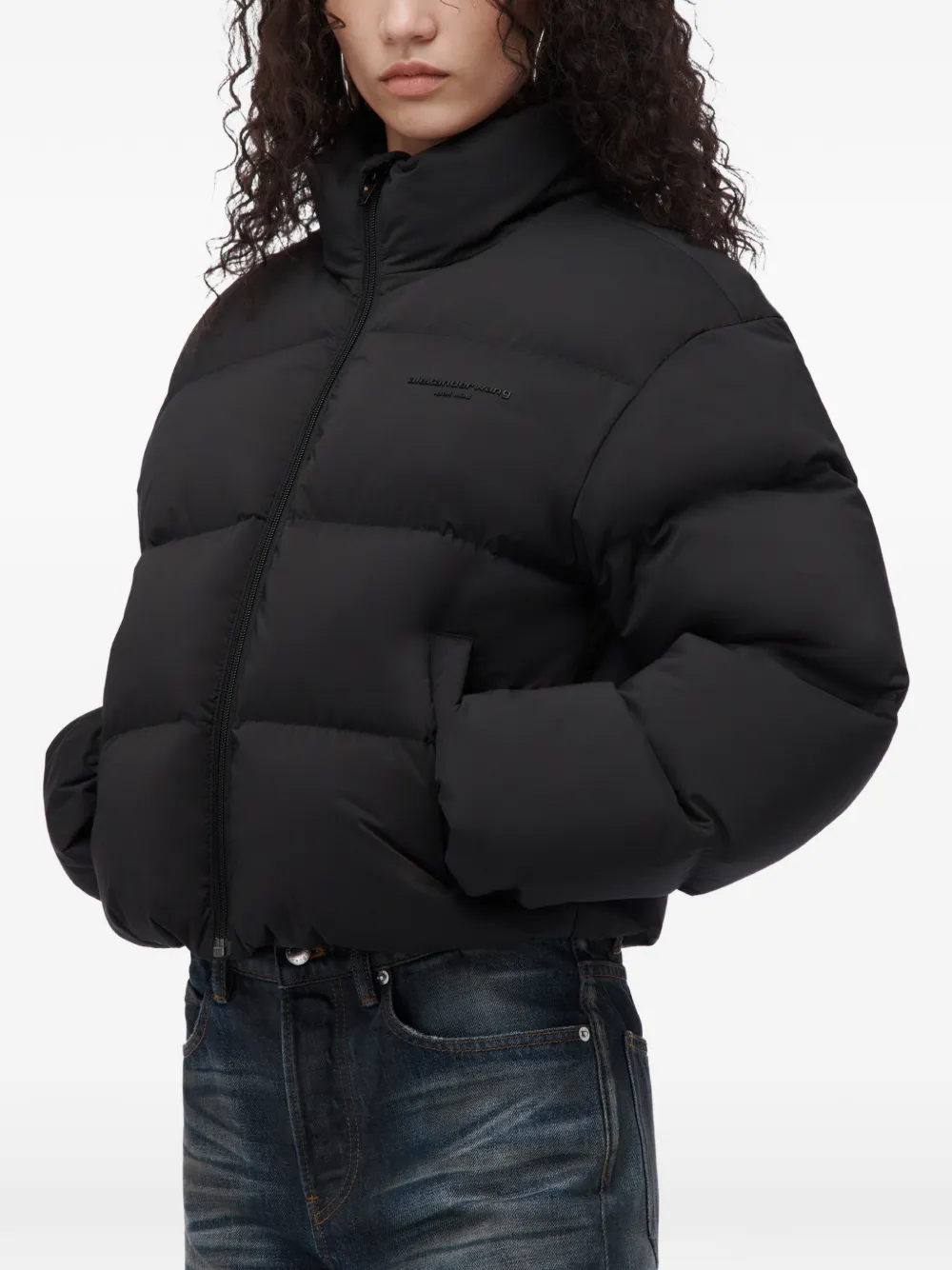 Alexander Wang cropped channel puffer jacket Zwart