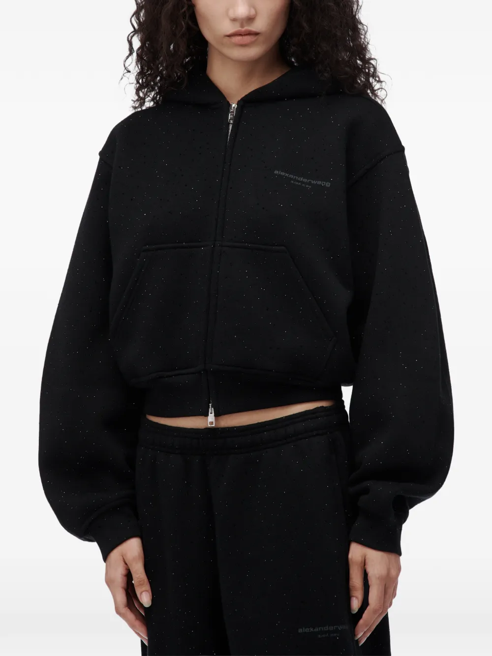 Alexander Wang zip-up hoodie w all over hotfix Zwart