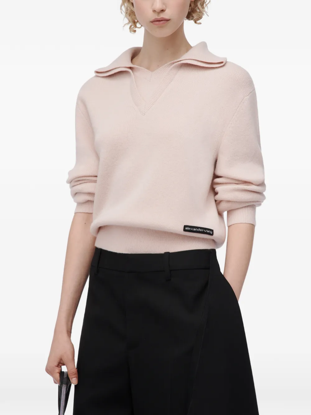 Alexander Wang ls double collar V-neck sweater Roze