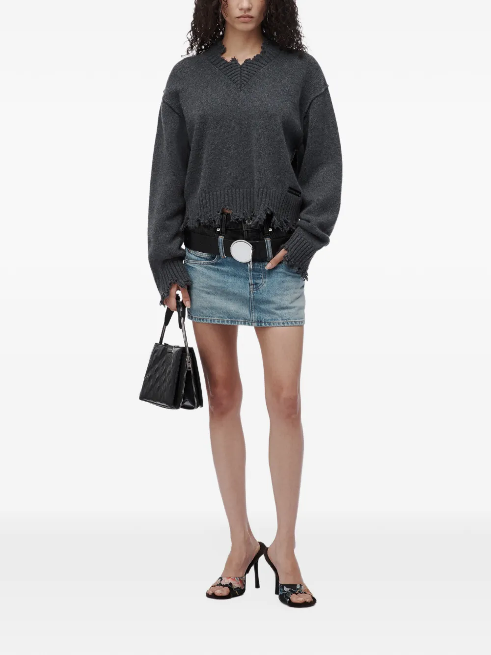Alexander Wang grunge cropped V-neck pullover Grijs