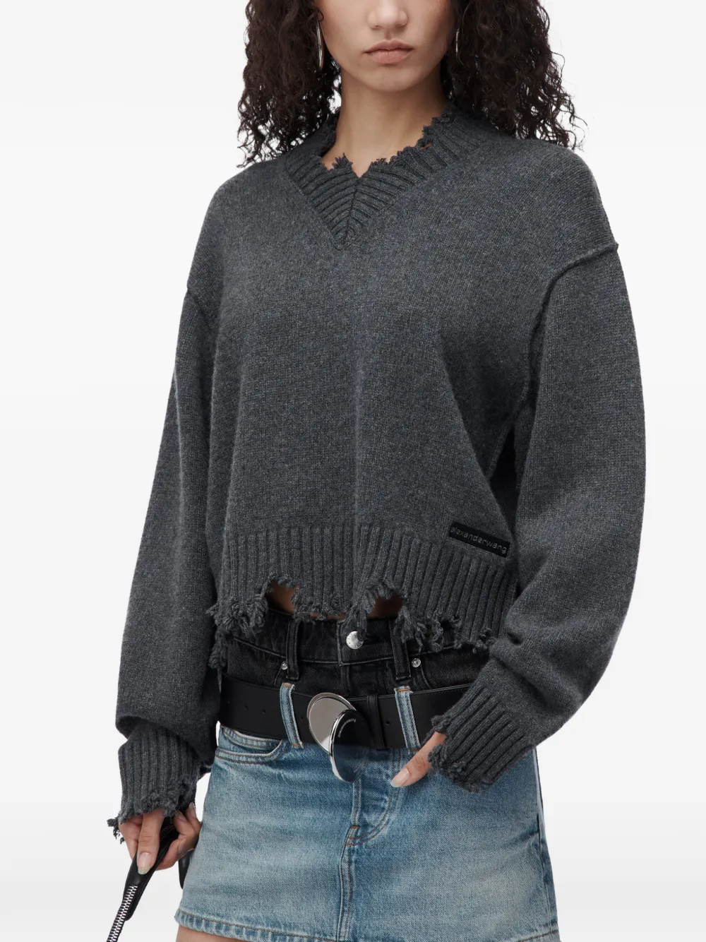 Alexander Wang grunge cropped V-neck pullover Grijs