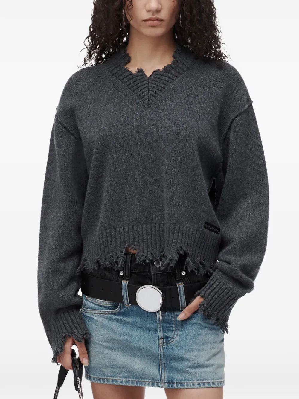 Alexander Wang grunge cropped V-neck pullover Grijs