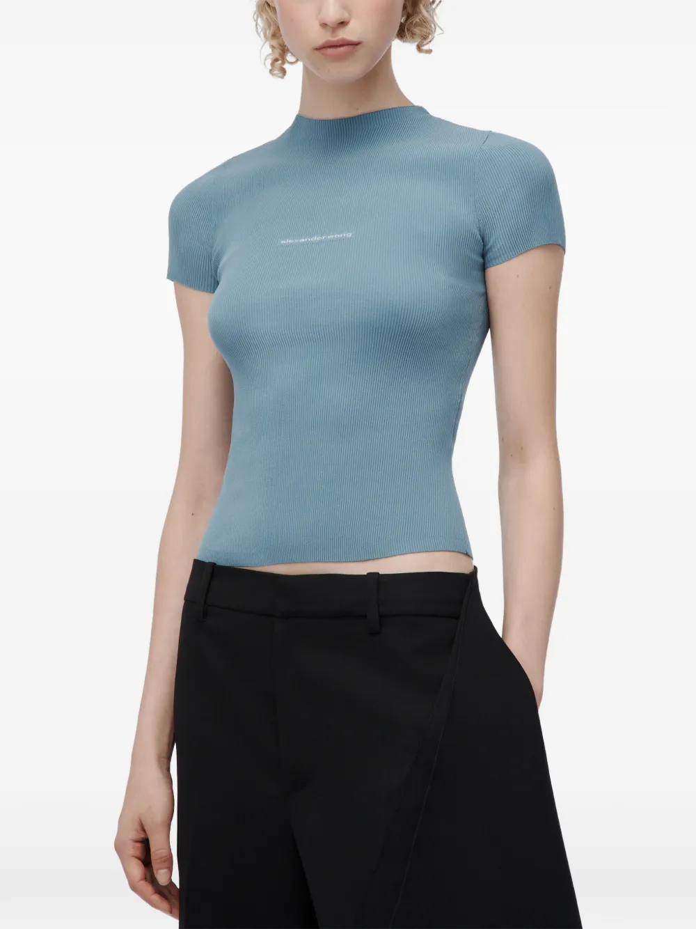 Alexander Wang jacquard logo short-sleeve crew-neck top Blauw