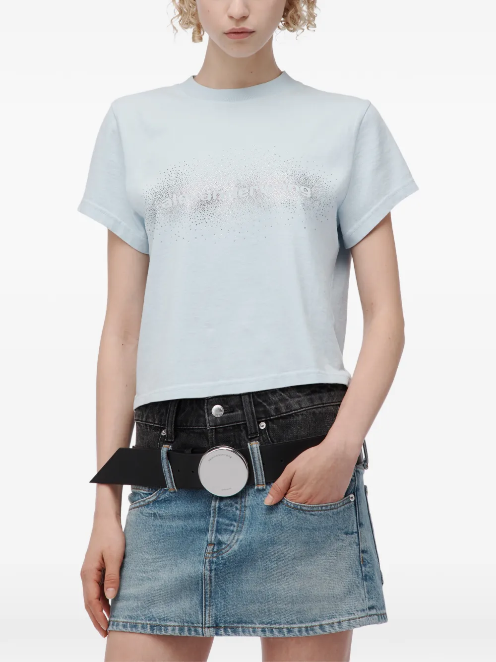 Alexander Wang Shrunken ss T-shirt w hotfix logo Blauw