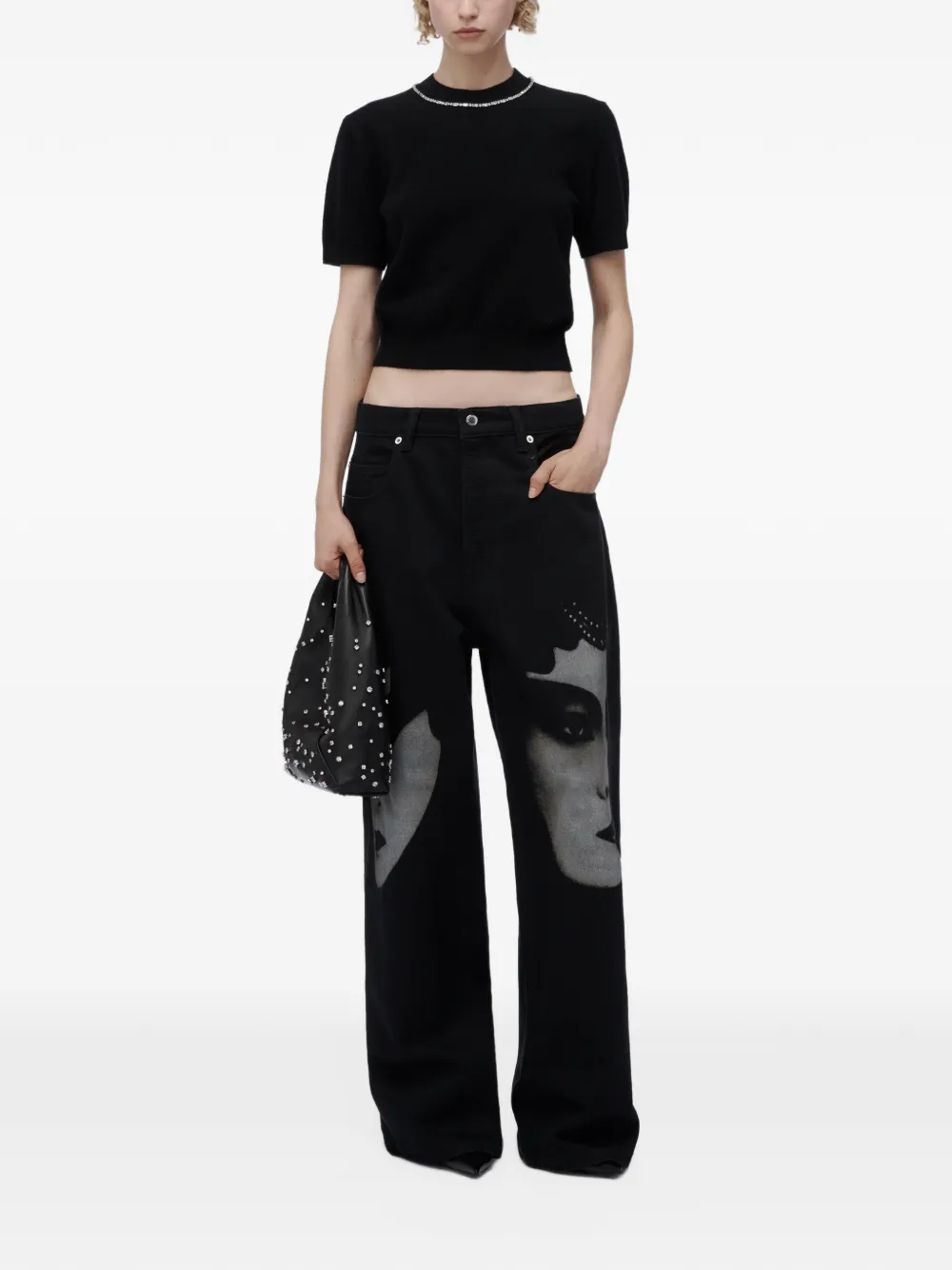 Alexander Wang short-sleeve crew with inlayed crystal top Zwart