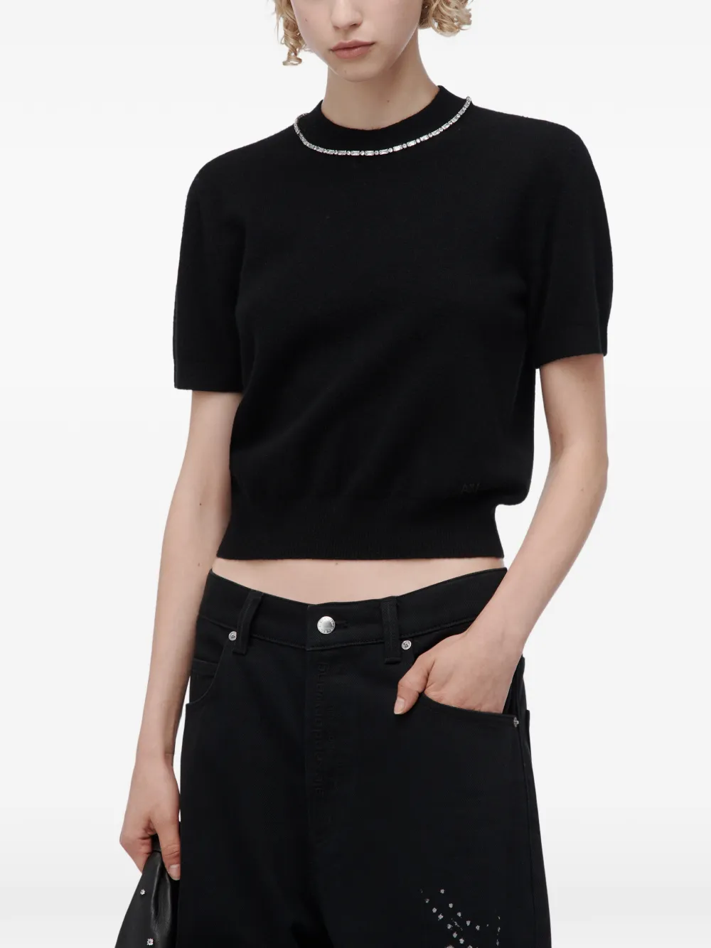 Alexander Wang short-sleeve crew with inlayed crystal top Zwart