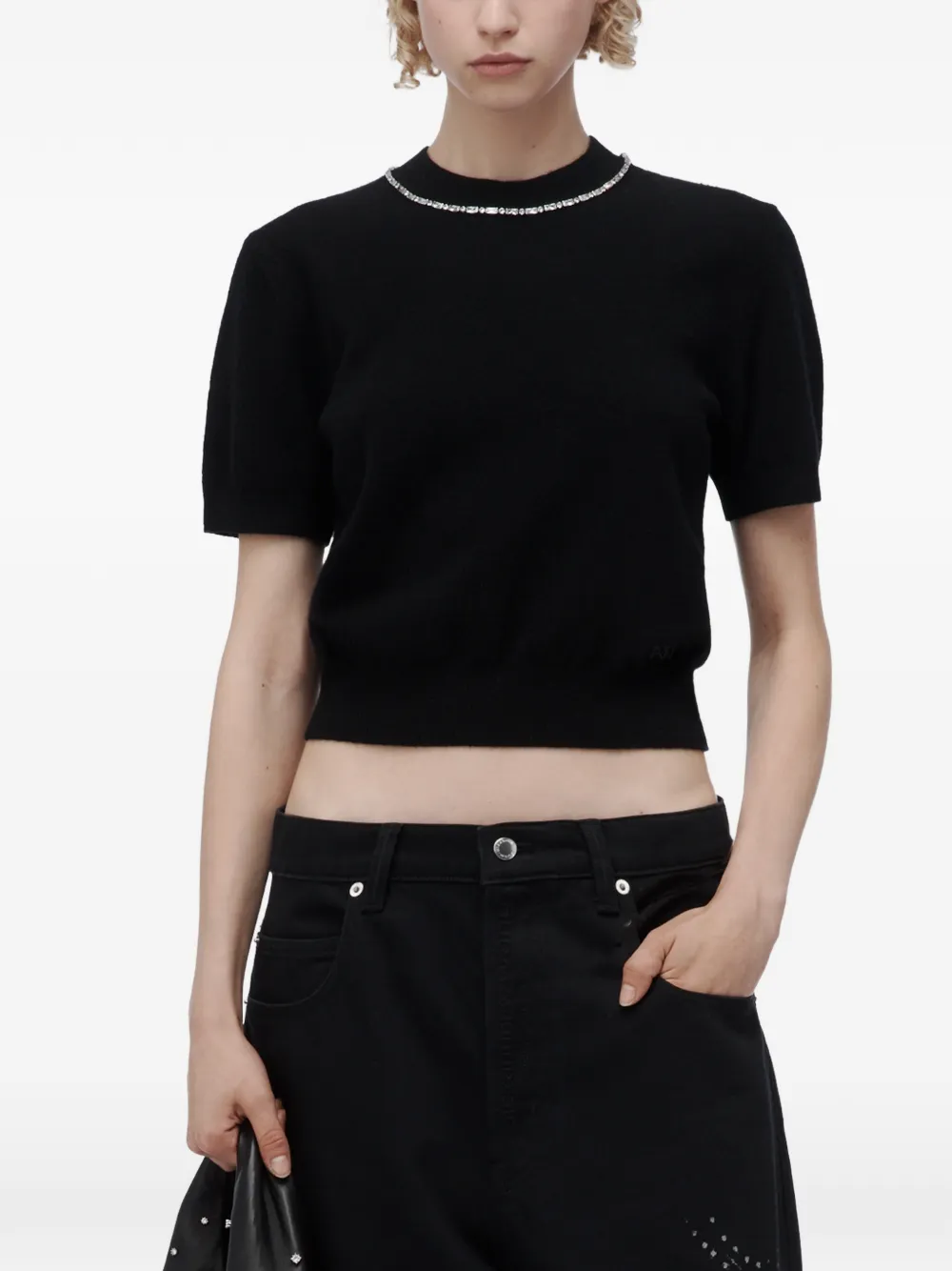 Alexander Wang short-sleeve crew with inlayed crystal top Zwart