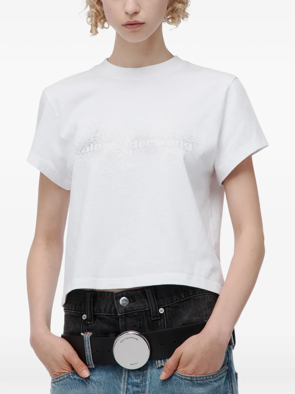 Alexander Wang Shrunken ss T-shirt w hotfix logo Wit