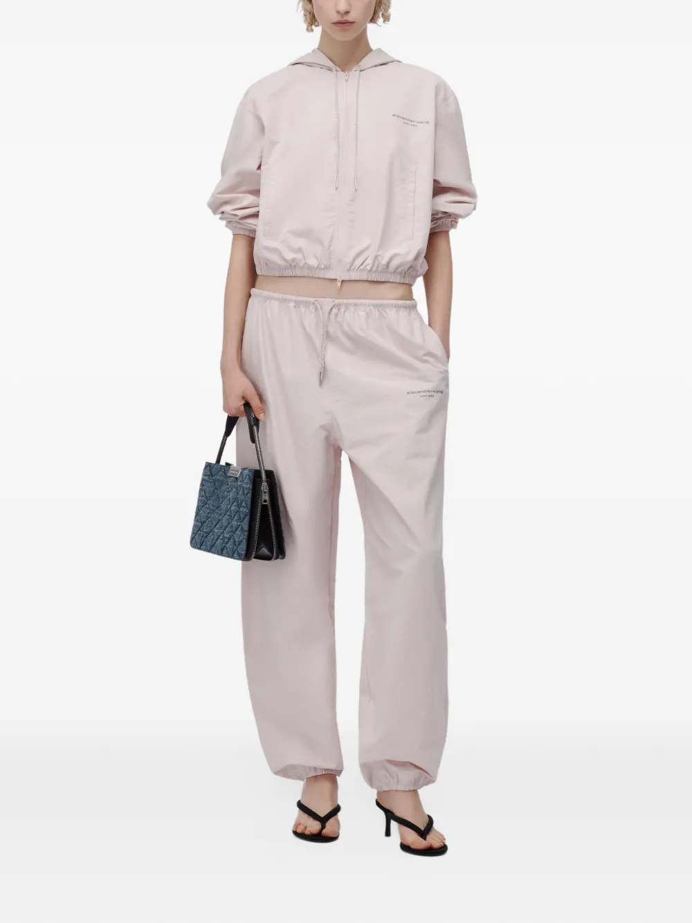 Alexander Wang crystal hotfix drawcord Shrunken hoodie jacket Roze