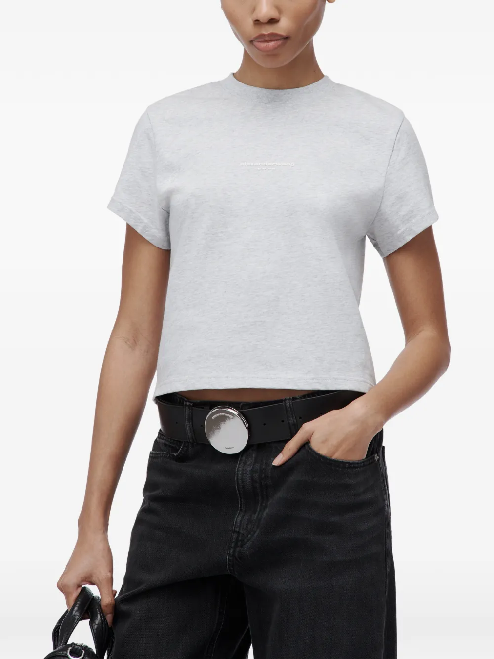 Alexander Wang logo-print Shrunken short-sleeve T-shirt Grijs