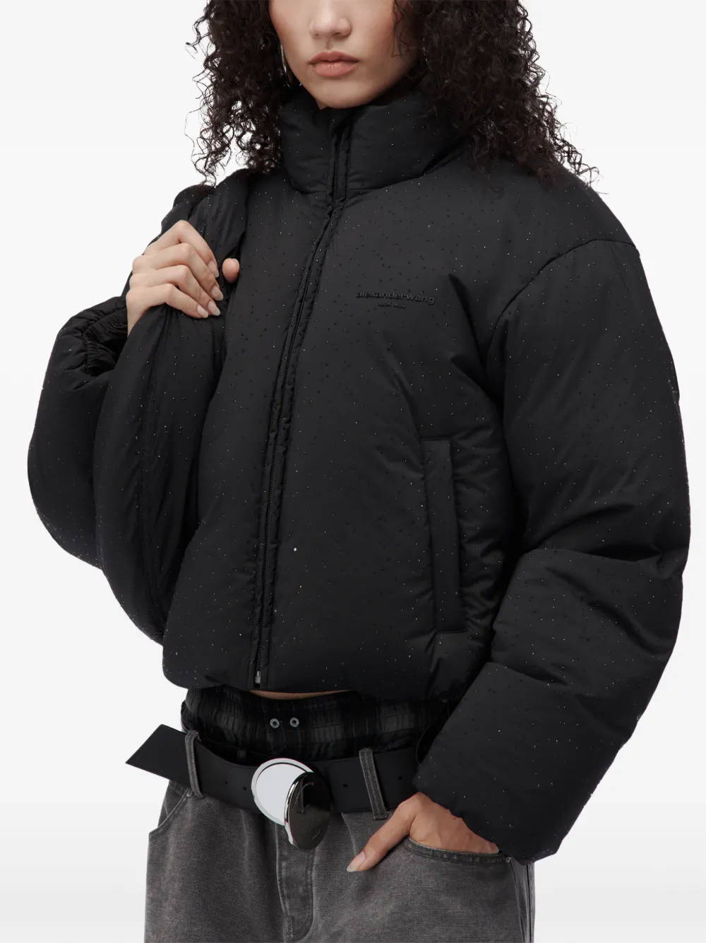 Alexander Wang classic puffer jacket w allover hotfix Zwart