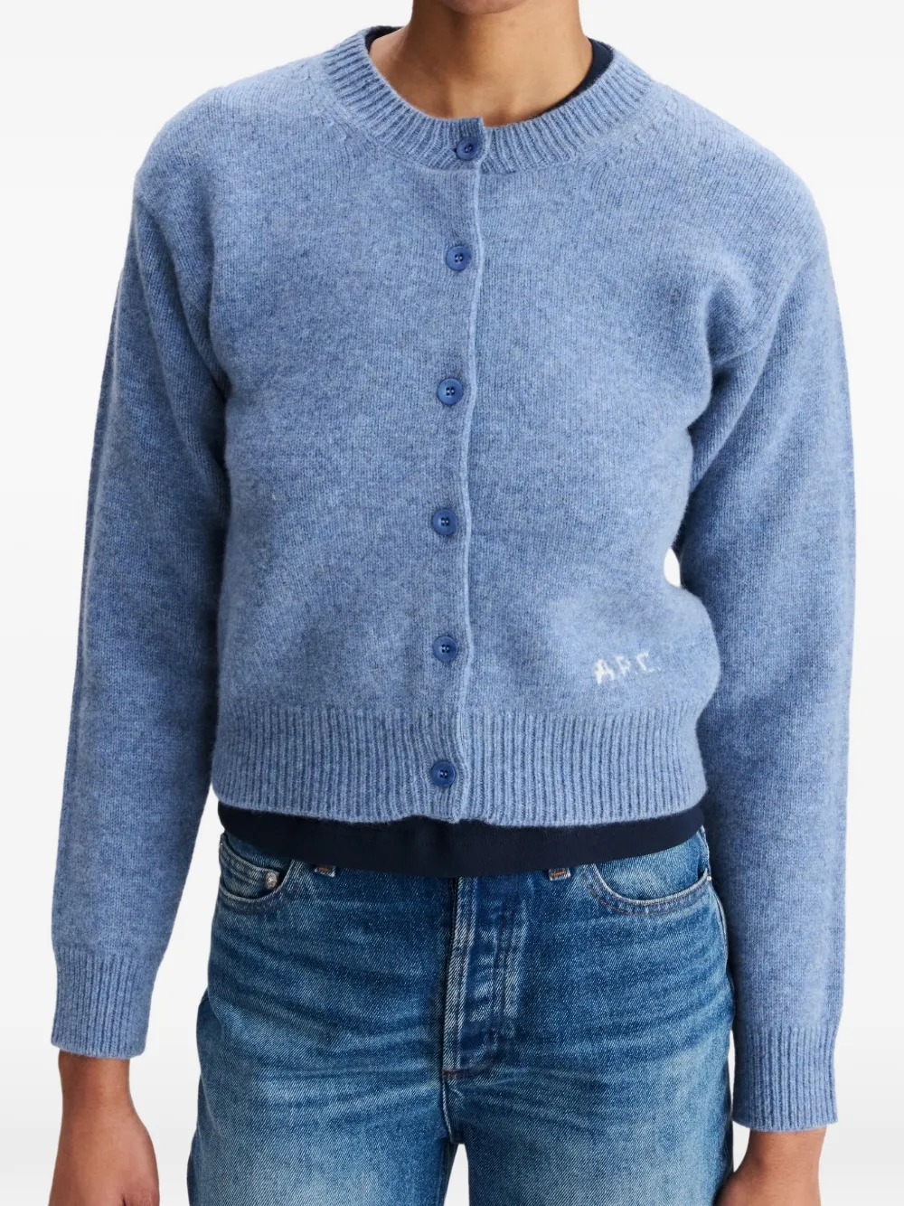 A.P.C. cropped grey-blue wool cardigan Blauw