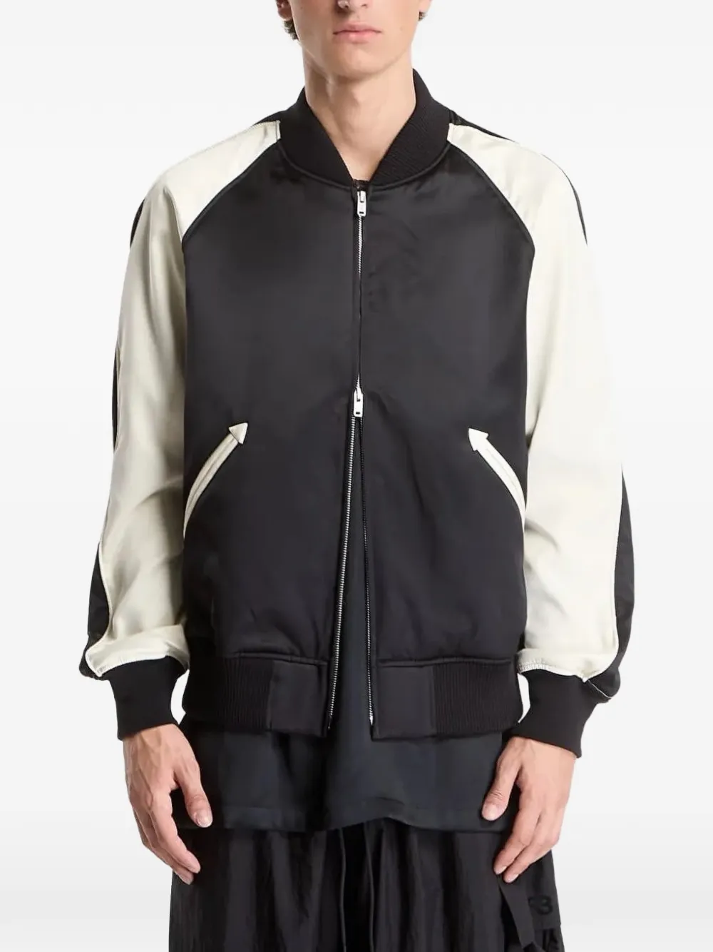 Y-3 liquid-logo satin souvenir jacket Zwart