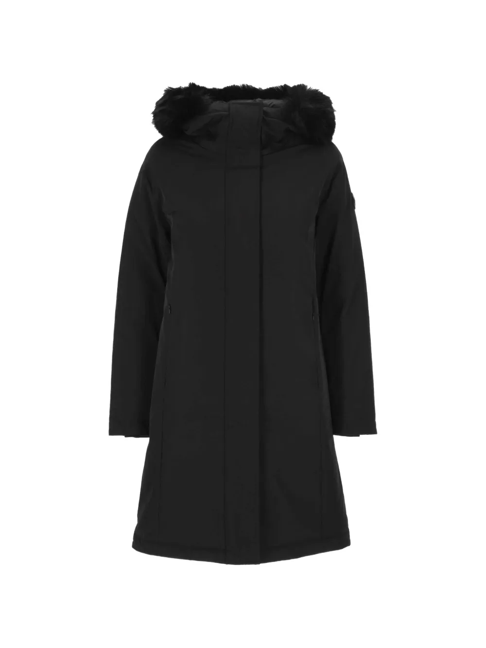Colmar faux-fur trim hooded coat Zwart