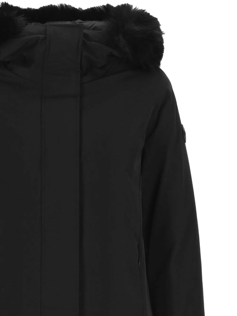 Colmar faux-fur trim hooded coat Zwart
