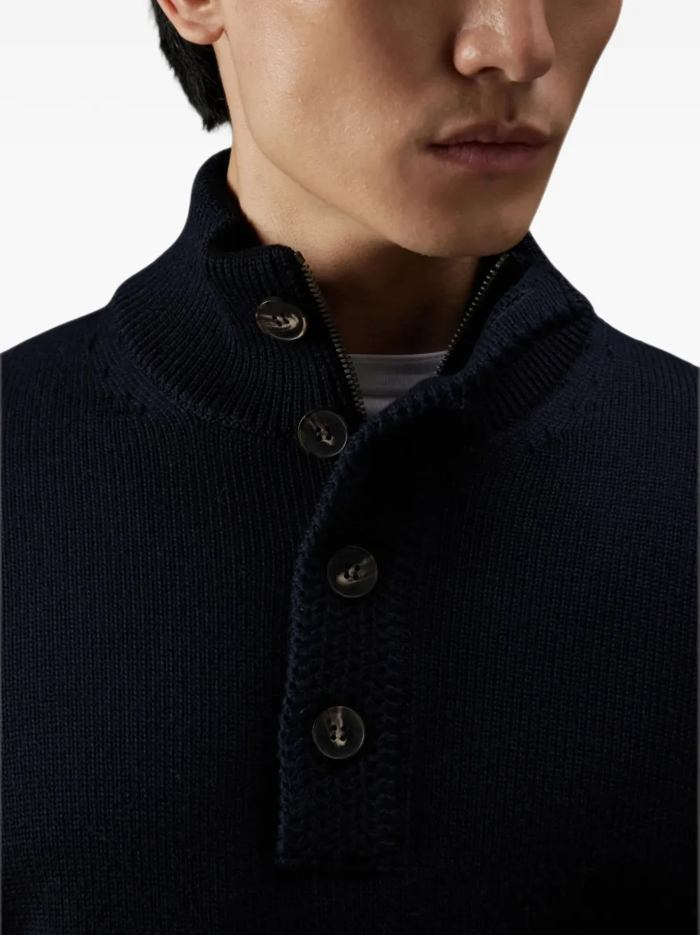 Kangra button-fastening zip-up wool sweater Blauw