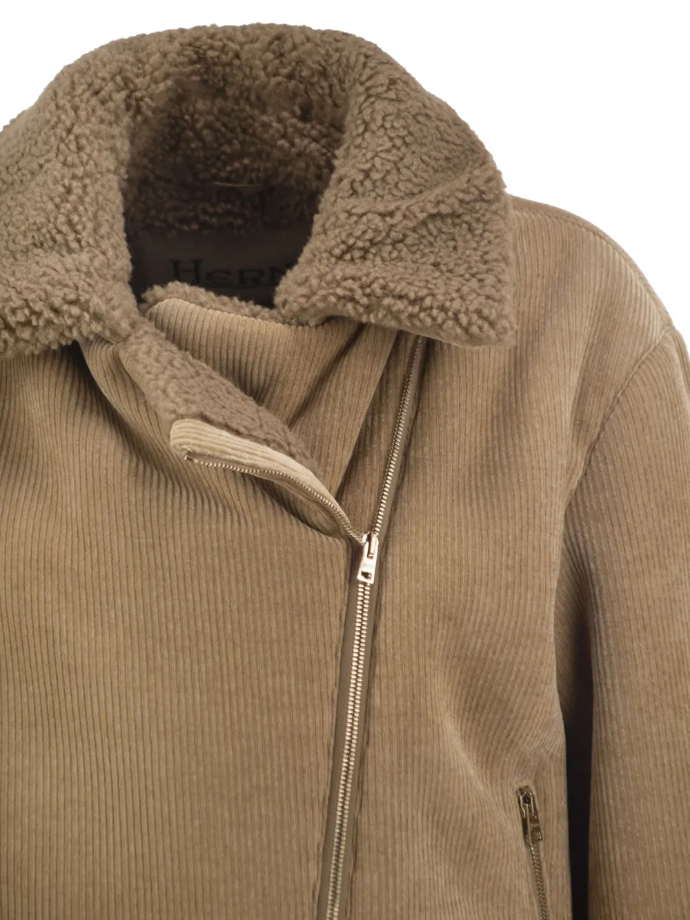 Herno corduroy-effect faux-shearling-trim jacket Bruin