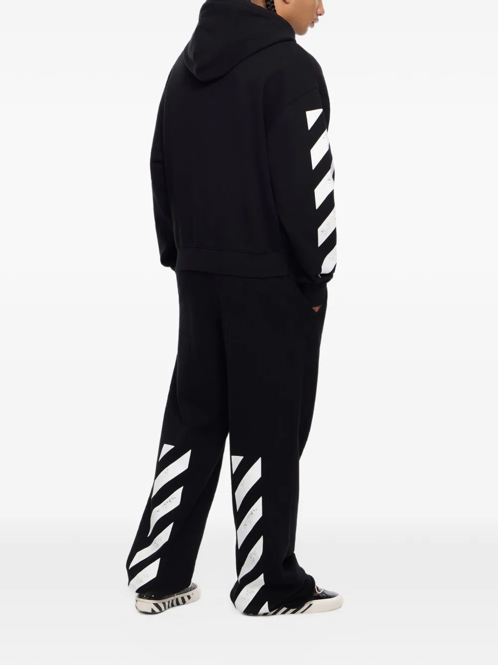 L ab c o Off-White Diagonal-print zip-up hoodie Zwart