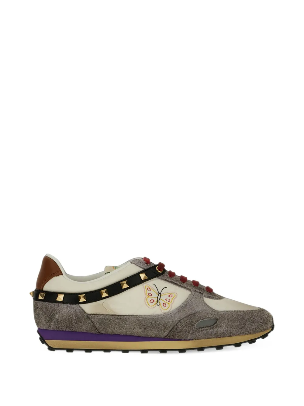 Valentino Garavani Stud Up sneakers in split leather and nylon with butterfly embroidery - Toni neutri