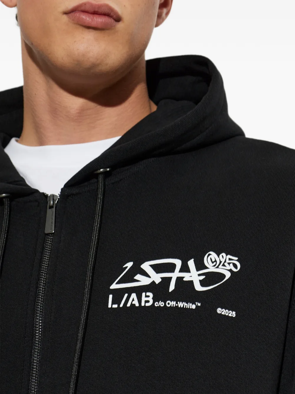 L ab c o Off-White Diagonal graffiti-print hoodie Zwart