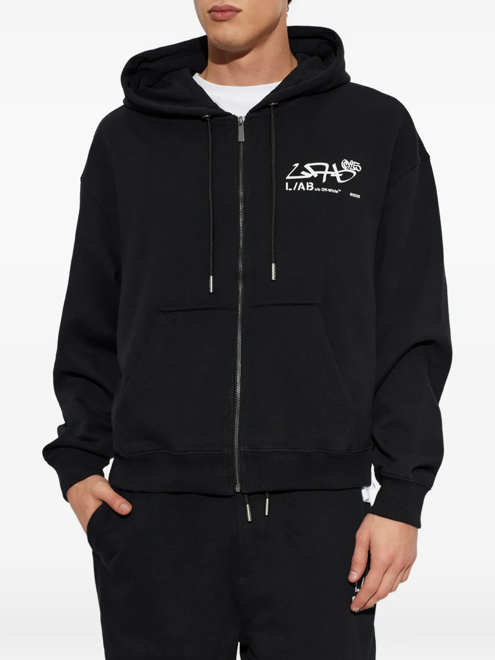 L ab c o Off-White Diagonal graffiti-print hoodie Zwart