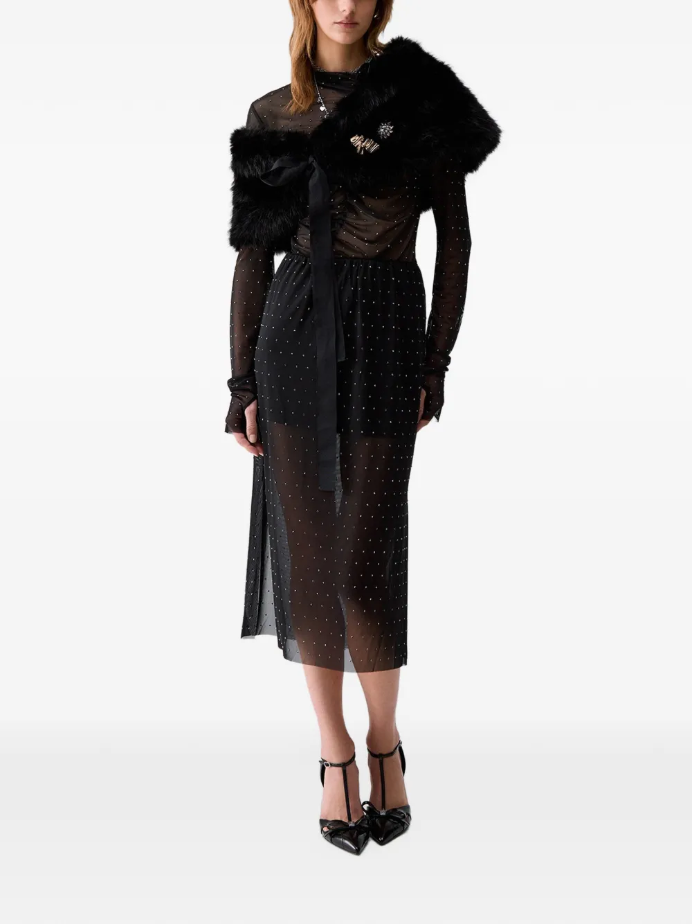LIU JO midi skirt in tulle with jewel embroidery Zwart