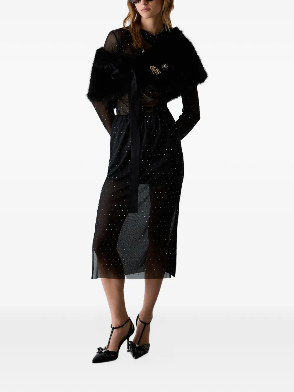 LIU JO midi skirt in tulle with jewel embroidery Zwart