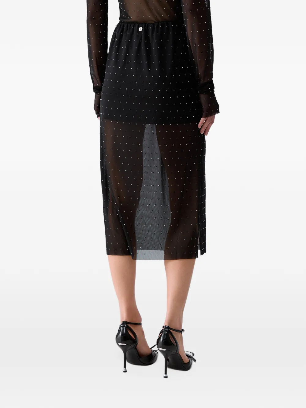 LIU JO midi skirt in tulle with jewel embroidery Zwart
