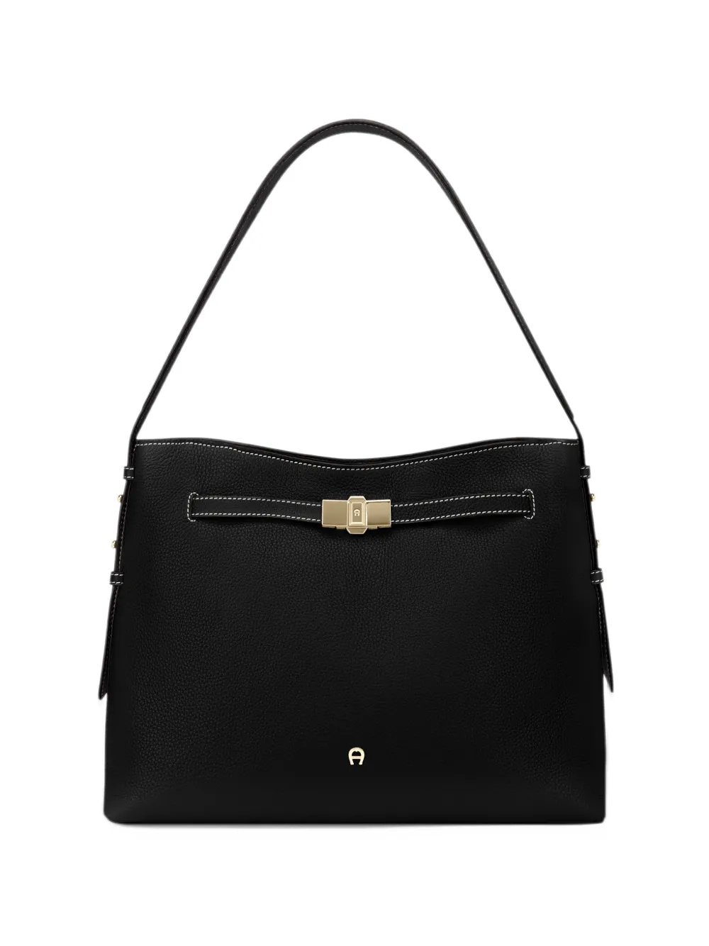 AIGNER M Fara logo-plaque top-stitch shoulder bag - Nero