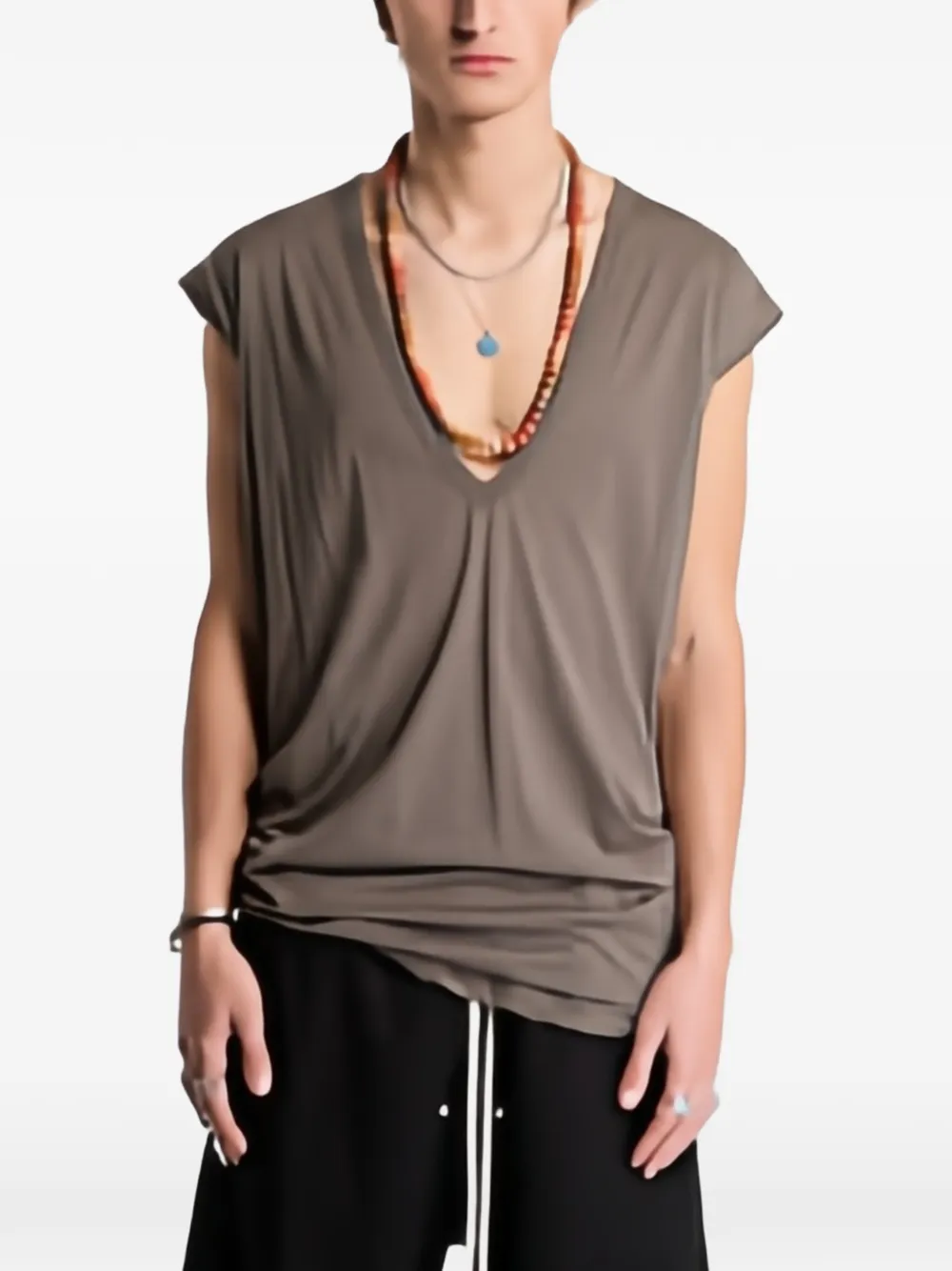 Rick Owens DRKSHDW Dylan V-neck T-shirt Beige