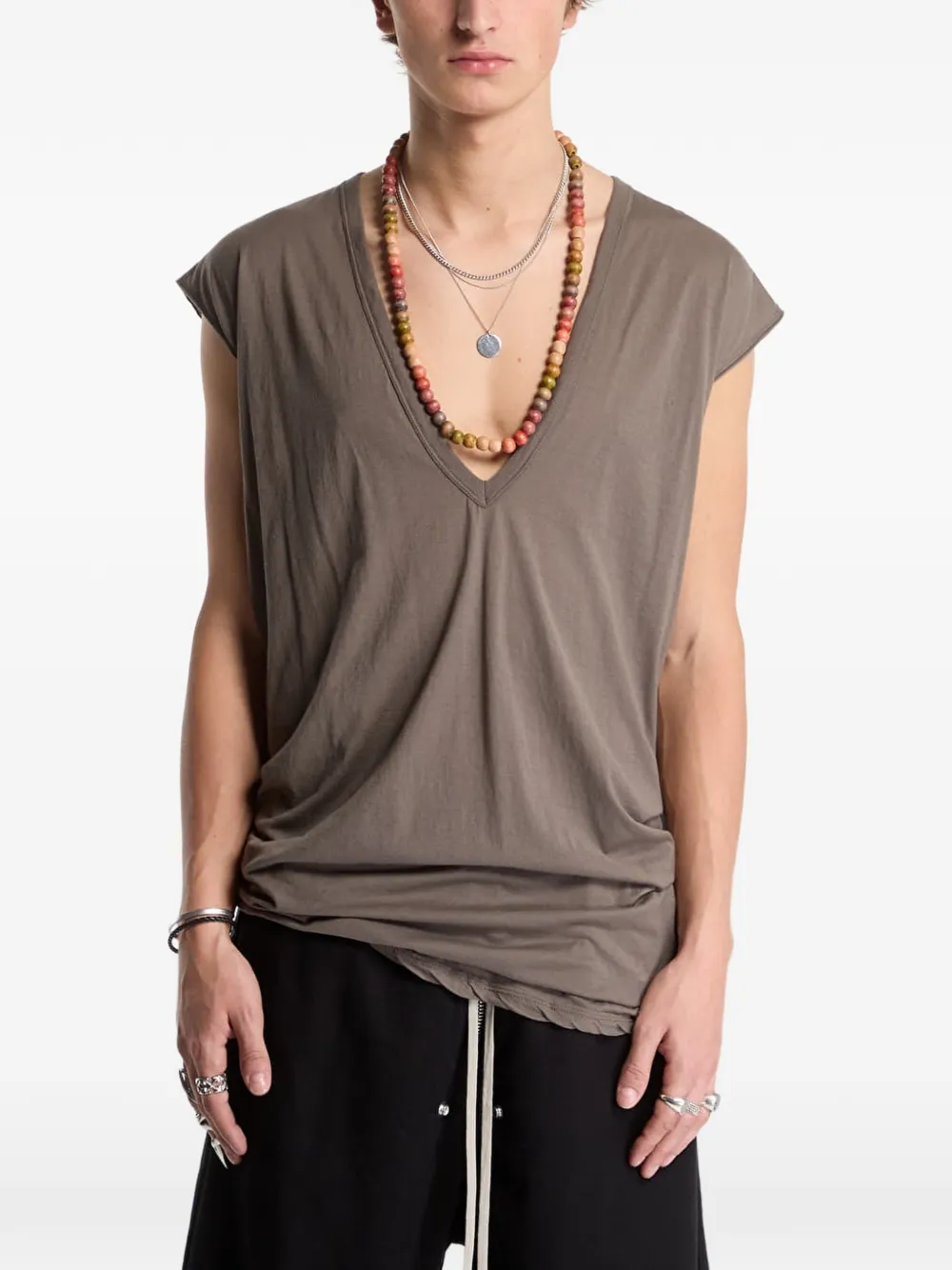 Rick Owens DRKSHDW Dylan V-neck T-shirt Beige