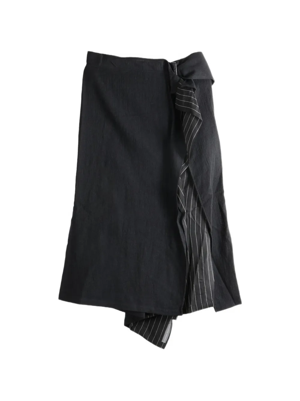 Yohji Yamamoto L Double Layered pinstripe-panel ruffled midi skirt - Nero