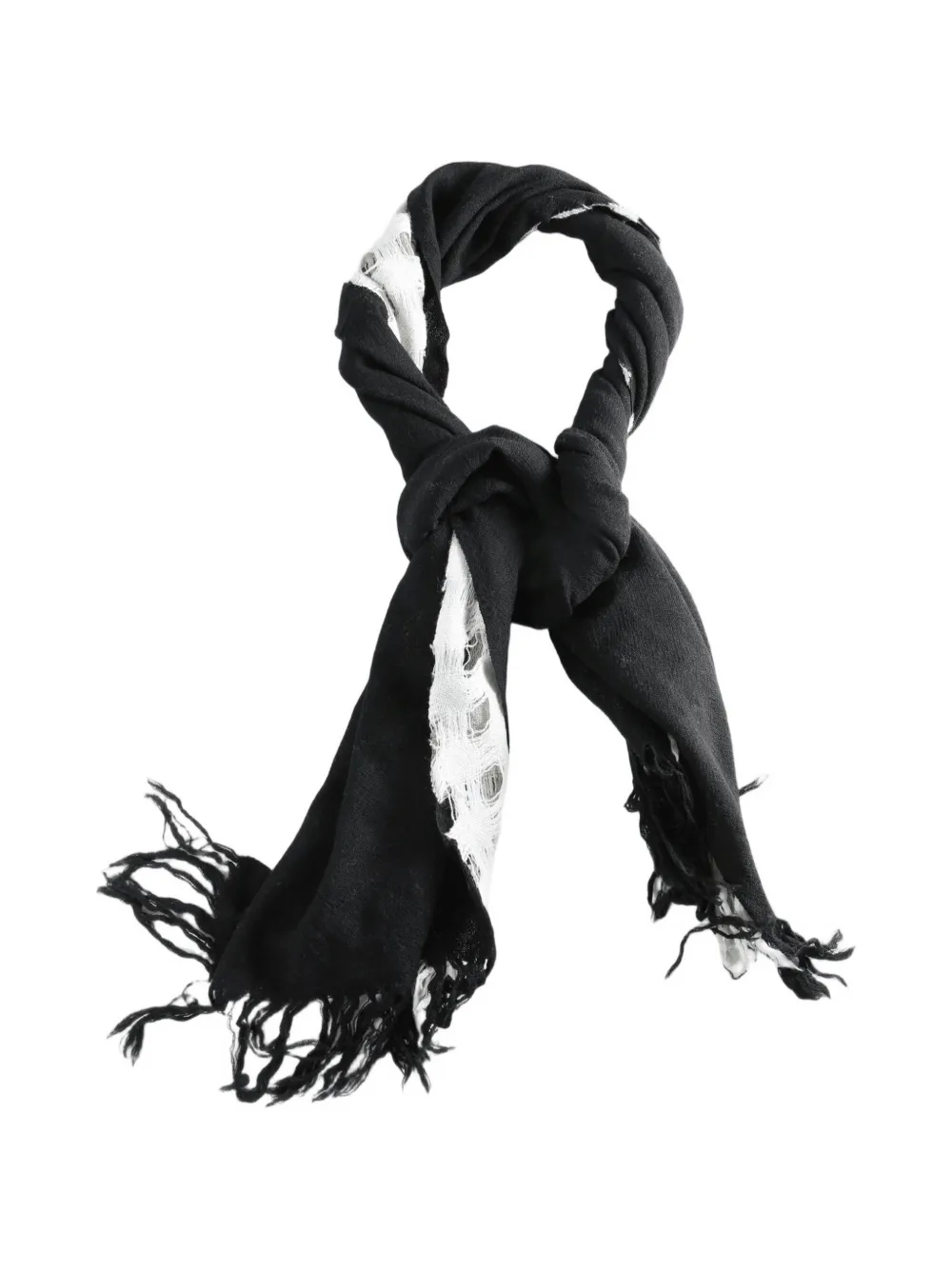 Yohji Yamamoto distressed fringed scarf Grijs