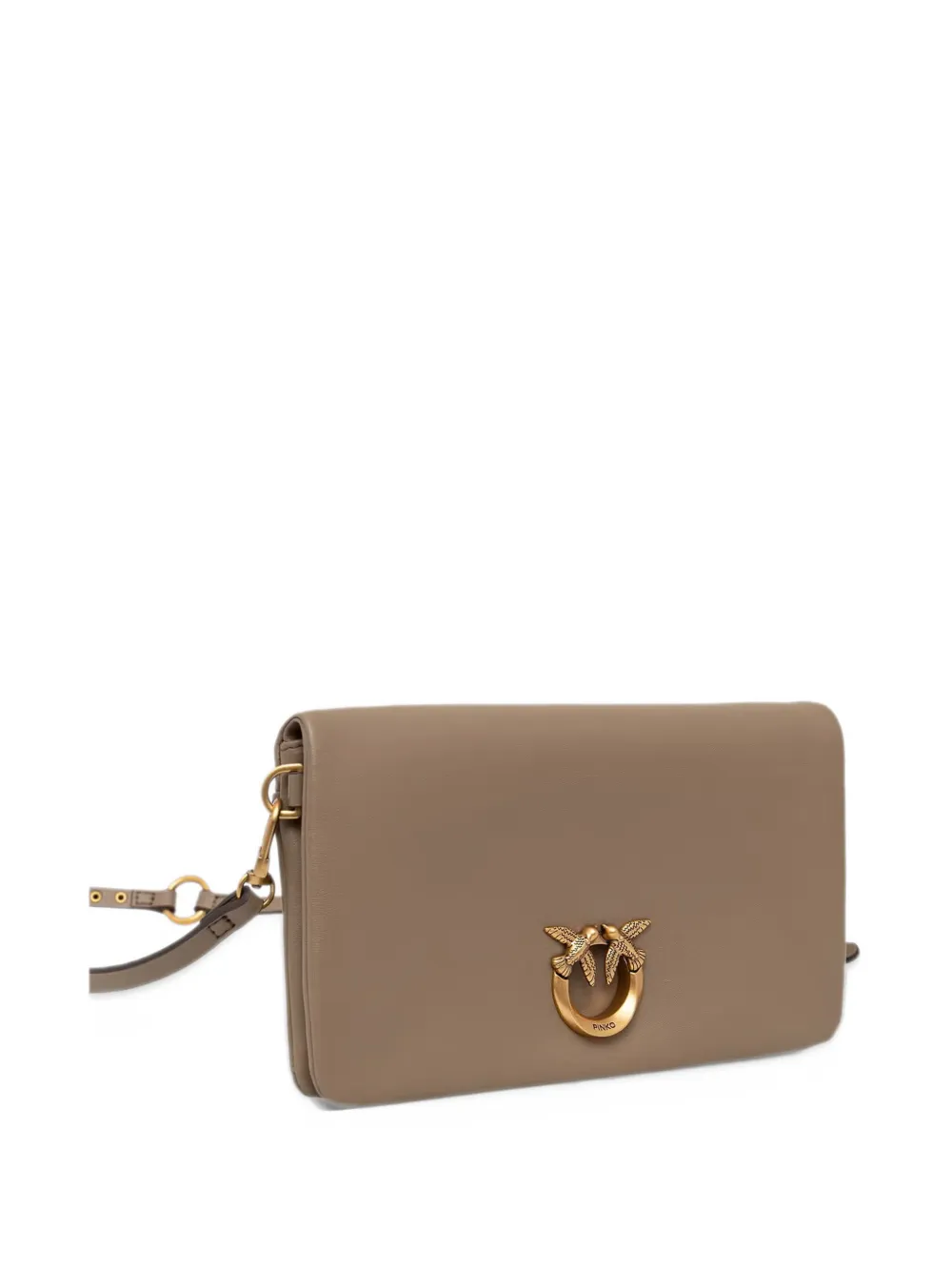PINKO Love Bag Click soft horizontal mini small crossbody clutch in leather Beige