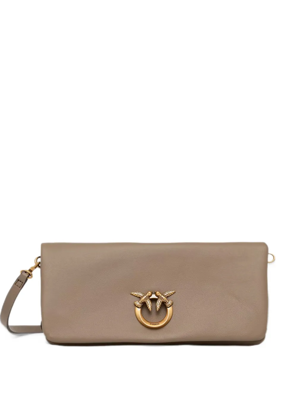 PINKO Love Bag Click soft horizontal mini small crossbody clutch in leather - Toni neutri
