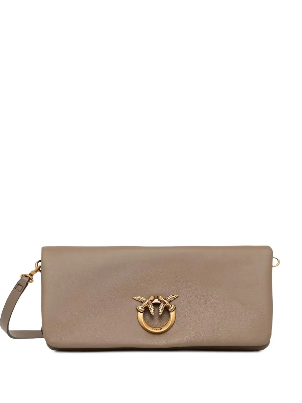 PINKO Love Bag Click soft horizontal mini small crossbody clutch in leather - Toni neutri