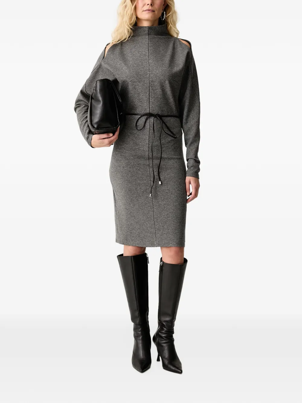 Patrizia Pepe cold-shoulder belted dress Grijs