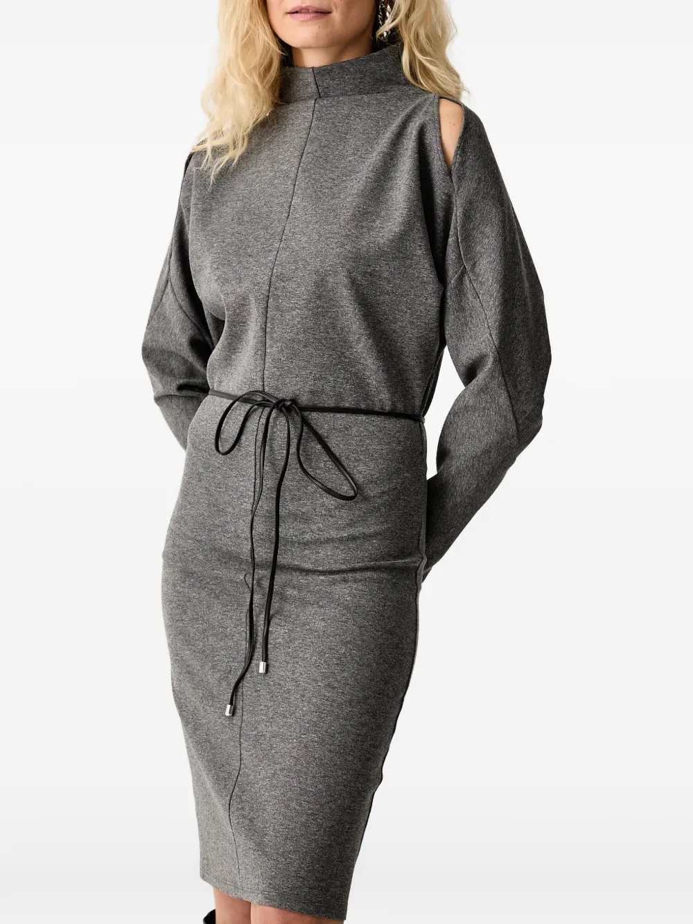 Patrizia Pepe cold-shoulder belted dress Grijs