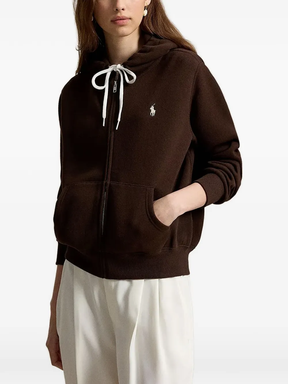 Polo Ralph Lauren logo-embroidered zip-up hoodie - Marrone