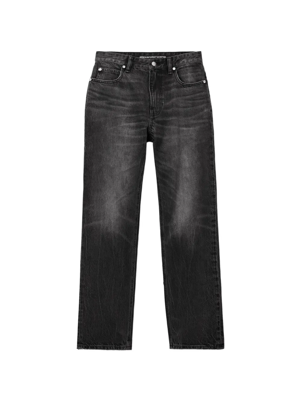 Alexander Wang Jeans affusolati a vita alta con borchia in cristallo - Grigio
