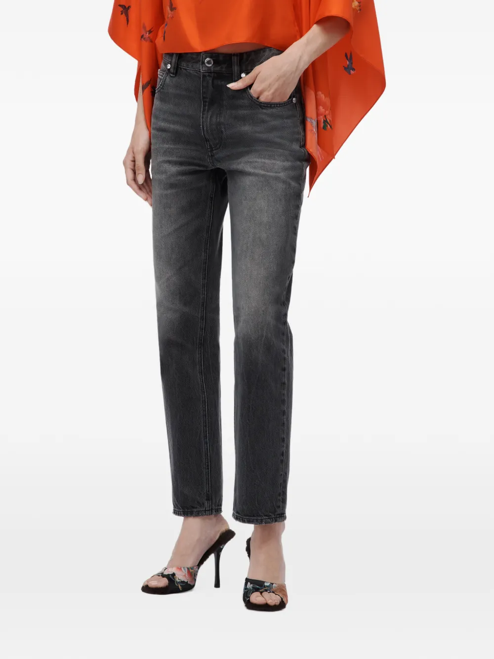 Alexander Wang high-rise taper jeans w crystal stud Grijs