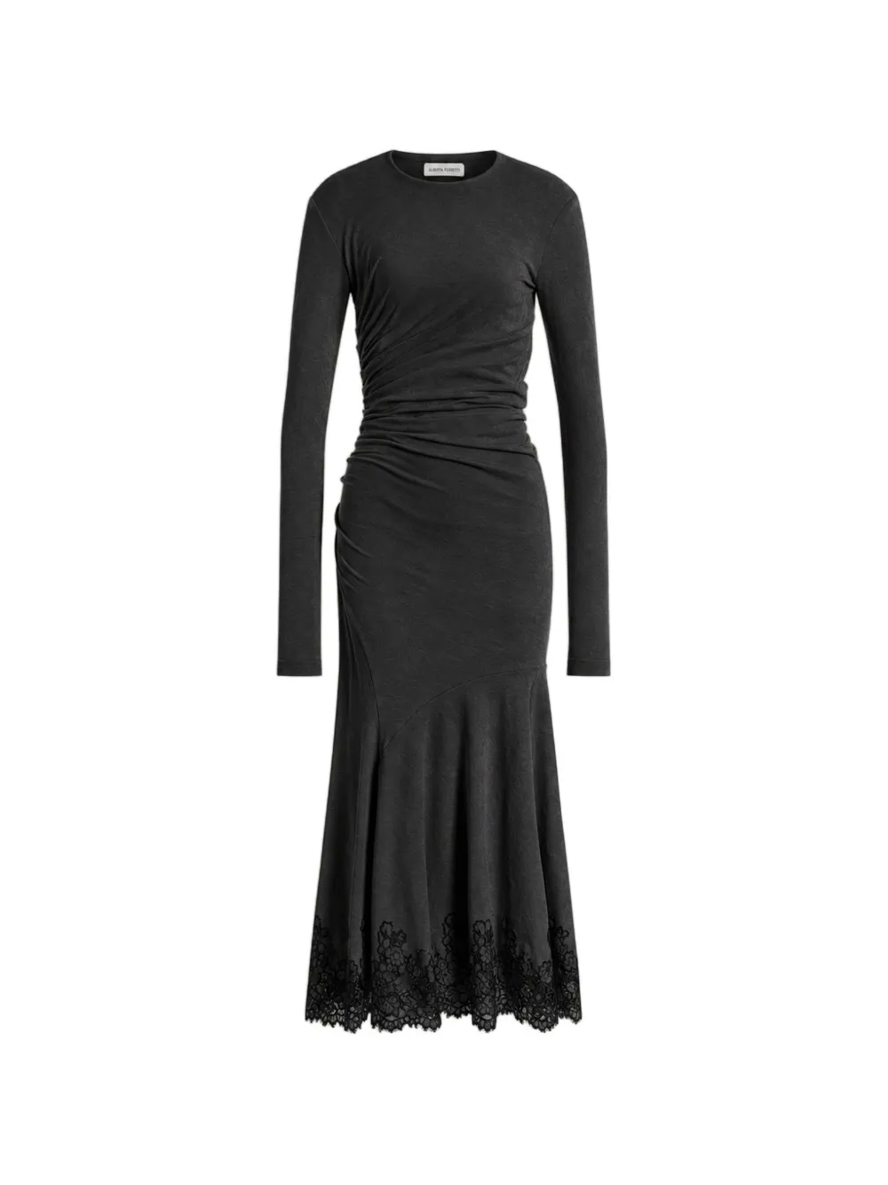 Alberta Ferretti lace-trim ruched midi dress Grijs