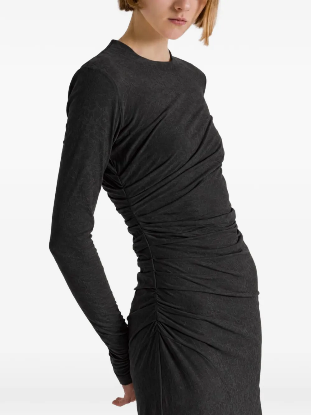 Alberta Ferretti lace-trim ruched midi dress Grijs