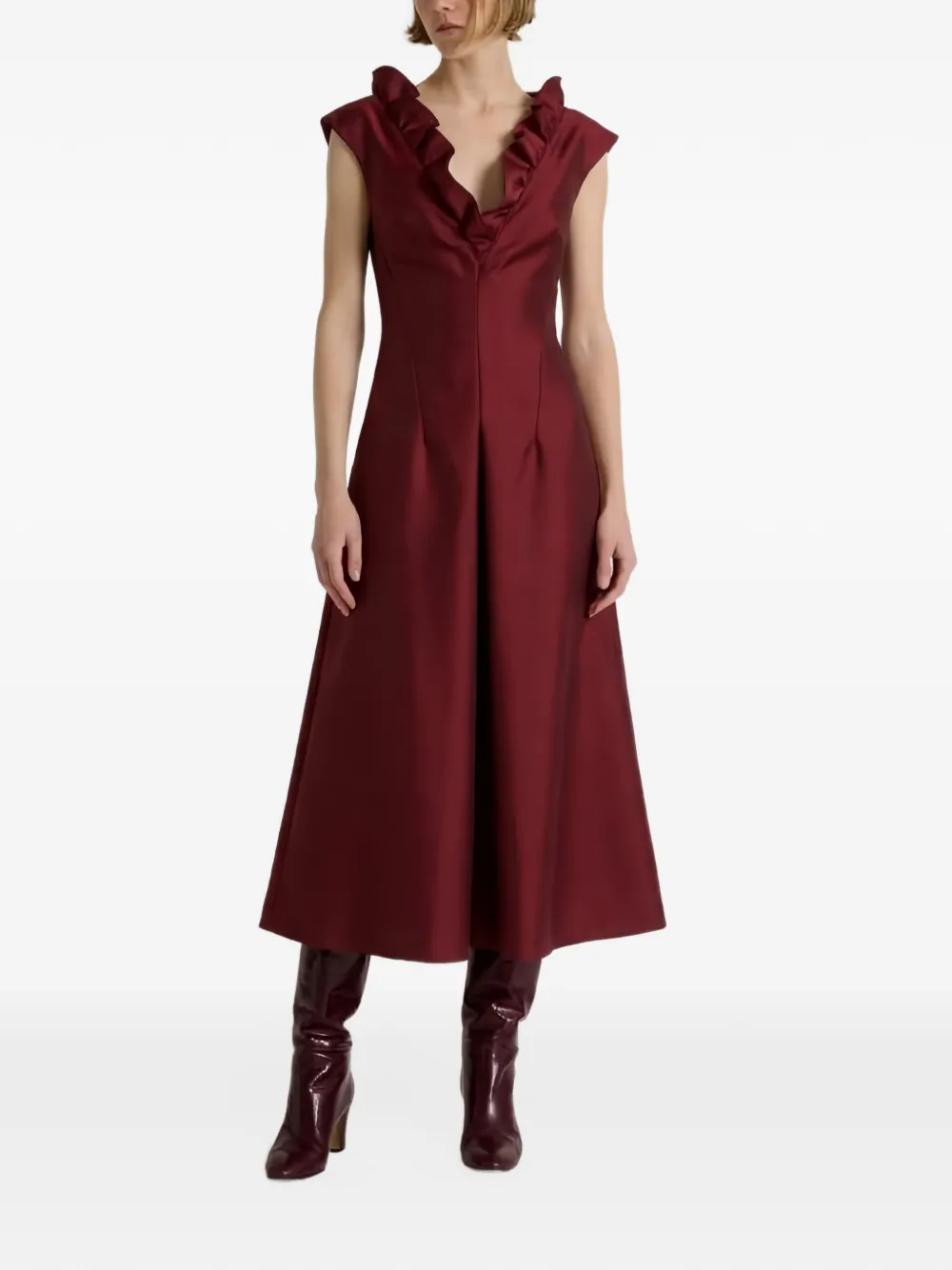 Alberta Ferretti Midi-jurk met V-hals Rood