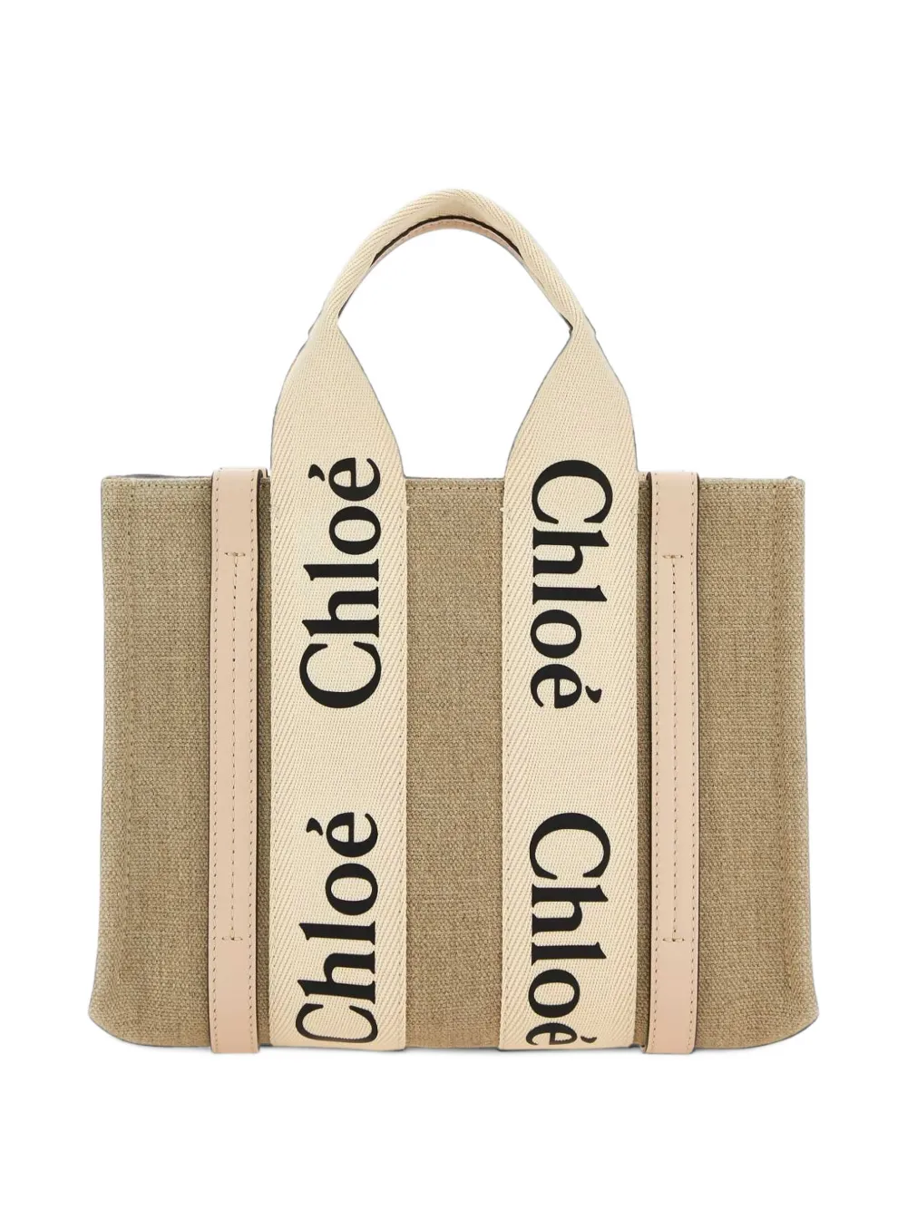 Chloé small Woody tote bag in linen Beige
