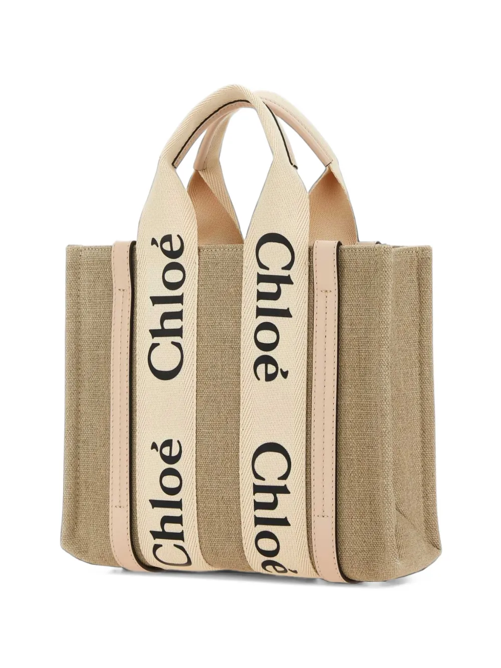 Chloé small Woody tote bag in linen - Toni neutri