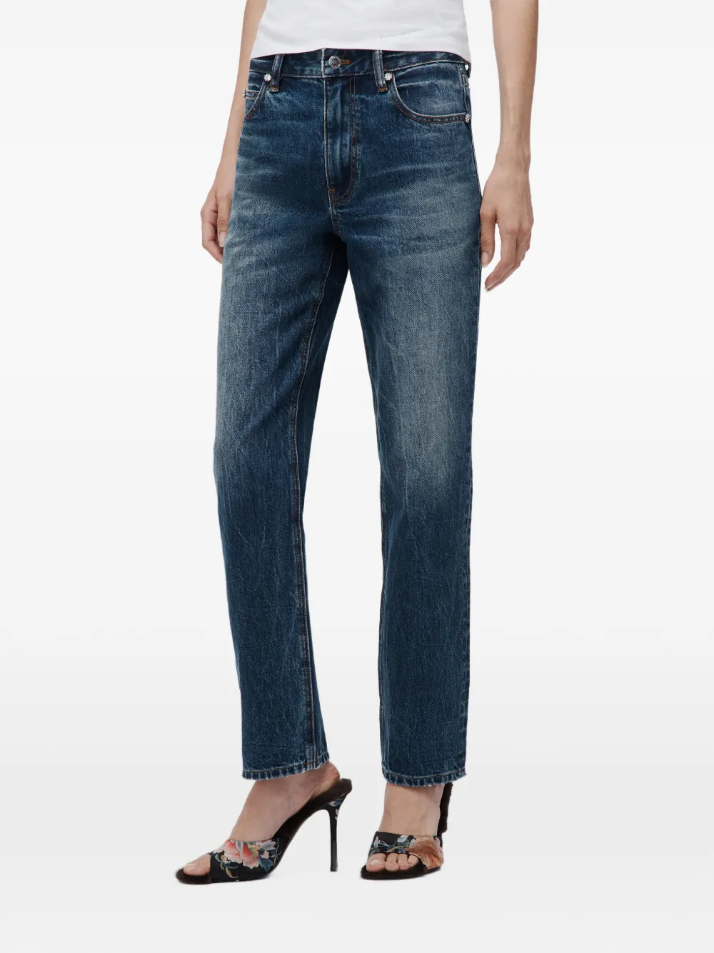 Alexander Wang high-rise taper jean w crystal stud Blauw
